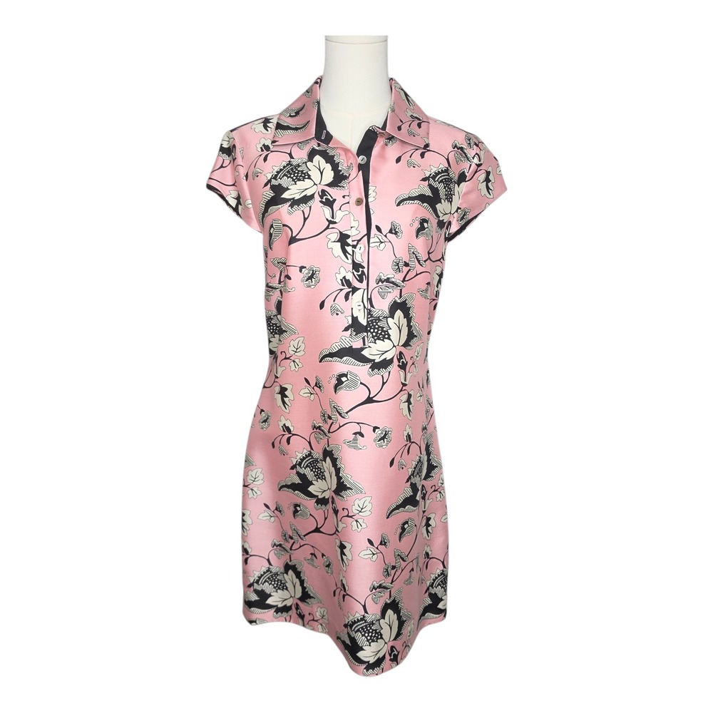 Diane von Furstenberg Morgan Wool Silk Toile Garden Dress Pink Black Collared 6